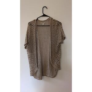 Lucky Brand Open Knit Crochet Style Cardigan Tan XS, Y2K Grunge Whimsy, Flowy